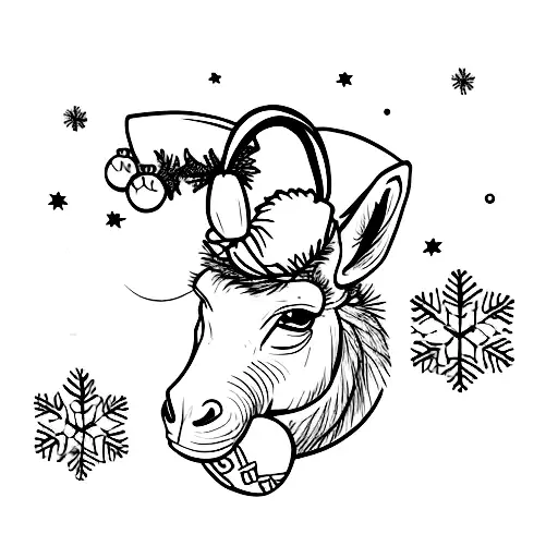 Purple Donkey wearing a Christmas hat tattoo design idea