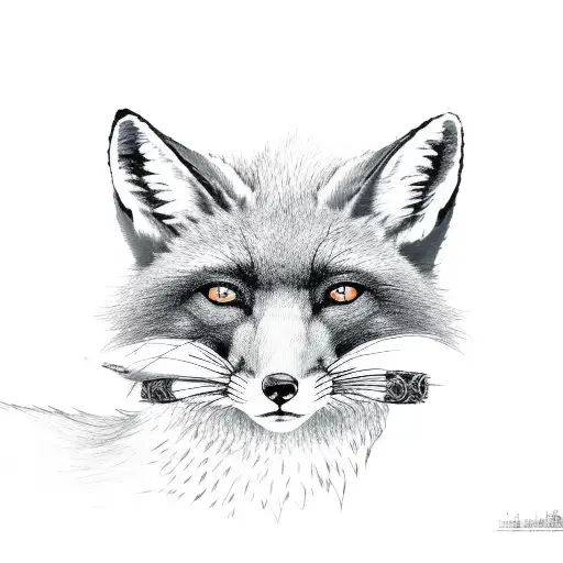 black and red fox with a long tail tattoo design idea