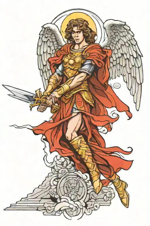 st michael archangel slaying satin tattoo design idea