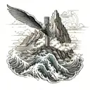 cross on a mountain over rough waters  tattoo design idea