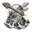 cross on a mountain over rough waters  tattoo design idea