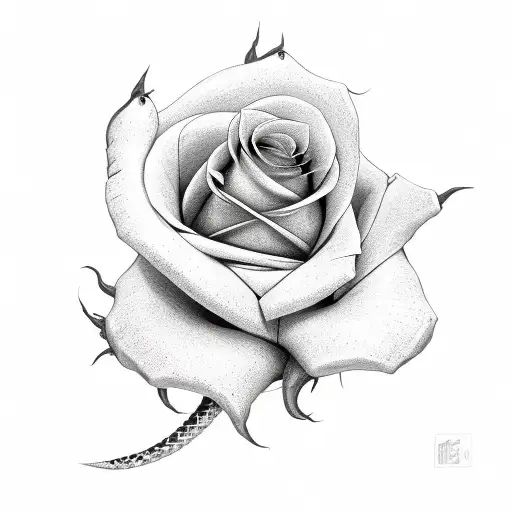 roses and snake and sword  tattoo design idea