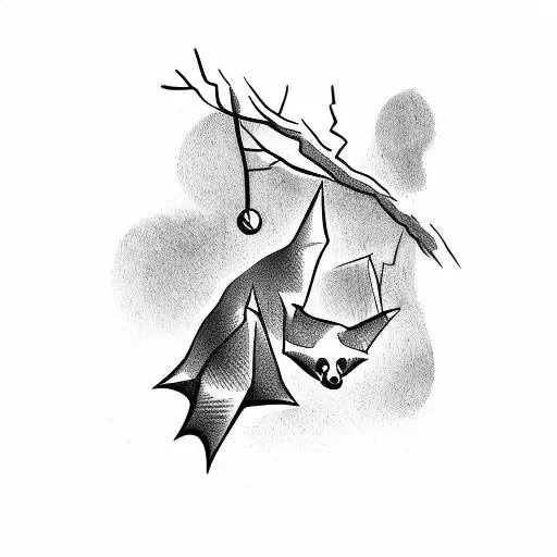 fruit bat hanging in tree at night tattoo design idea