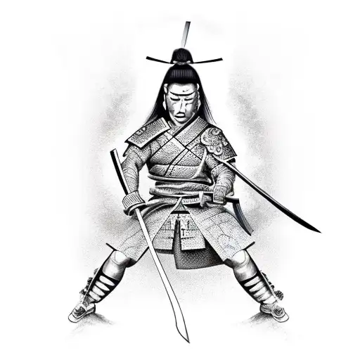 Samurai warrior with a broken sword, showing resilience and never giving up tattoo design idea