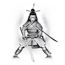 Samurai warrior with a broken sword, showing resilience and never giving up tattoo design idea