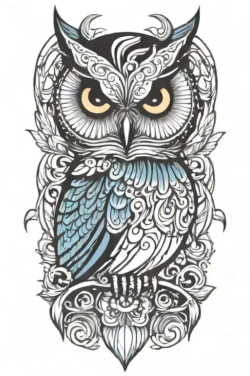 background behind owl  mixing designs tattoo design idea