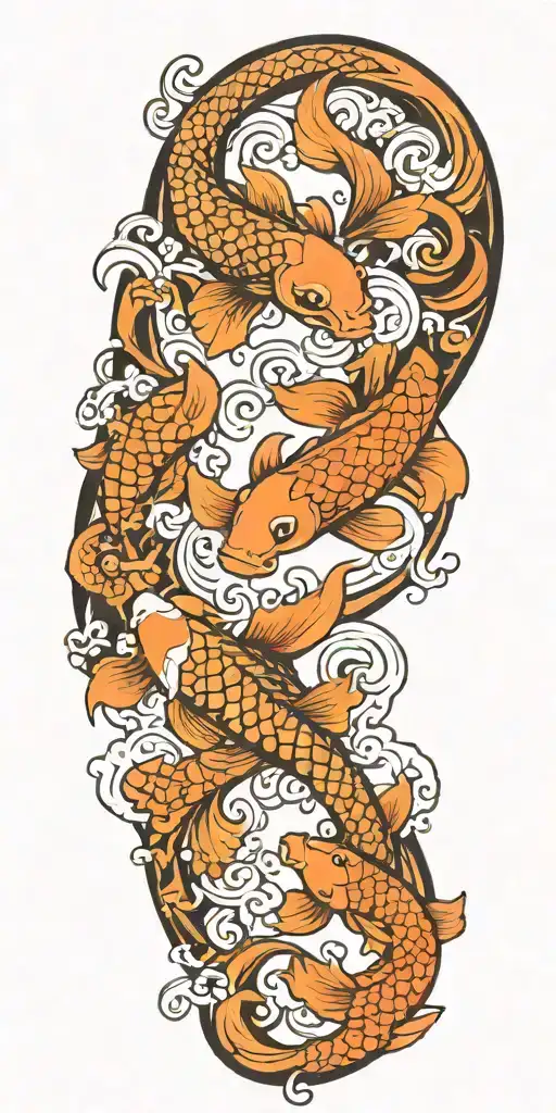 background behind koi and phoenix mixing tribal designs tattoo design idea
