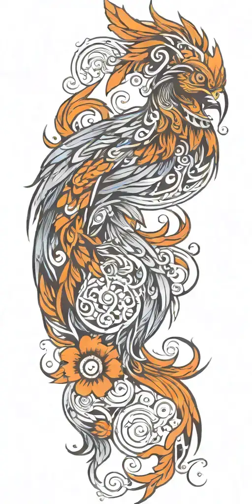 background behind phoenix mixing tribal designs tattoo design idea