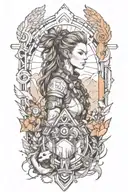 Incorporate elements from Horizon Zero Dawn  into a futuristic video game sleeve tattoo tattoo design idea