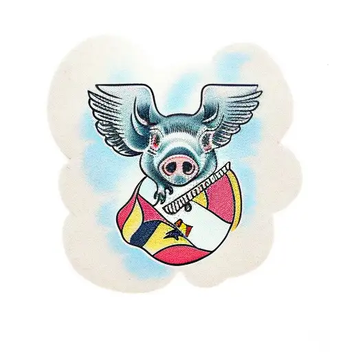 flying pig with notebook tattoo design idea