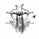 upside down christ cross with barbed wire and blood leaking from it tattoo design idea