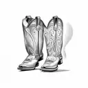 black and white shaded tattoo with a pair of cowboy boots. a pair of small rubber boots on a old wooden floor tattoo design idea