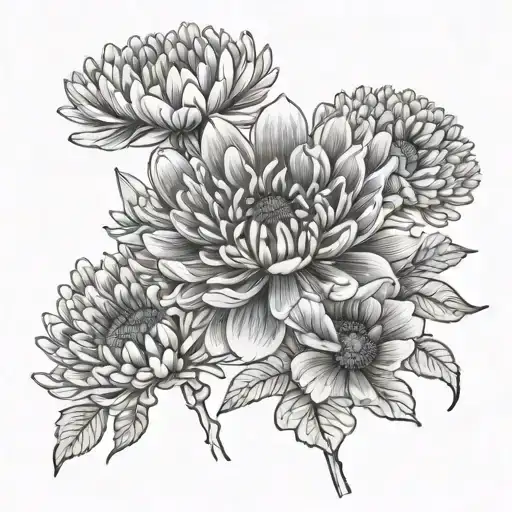 chrysanthemum and poppy fine line tattoo tattoo design idea