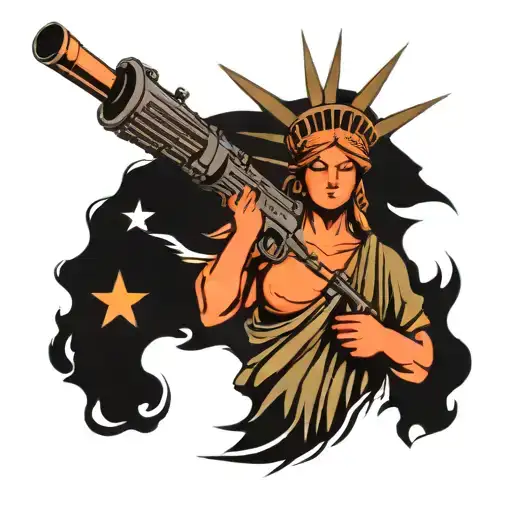 statue of liberty holding an ar15 rifle tattoo design idea