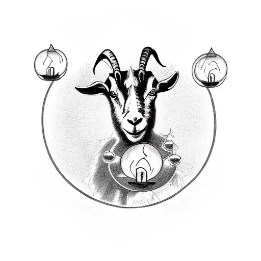 a children goat in a ritual with orbs and candles tattoo design idea