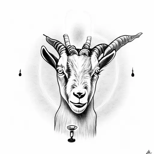 a children goat in a ritual with orbs and candles tattoo design idea