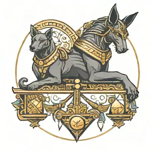Libra, heart, dice, anubis holding the balance tattoo design idea
