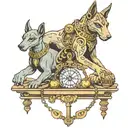 Libra, heart, dice, anubis holding the balance tattoo design idea