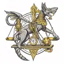 Libra, heart, dice, anubis holding the balance tattoo design idea