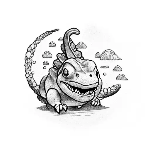 Barney the dinosaur in a tamagotchi screen tattoo design idea