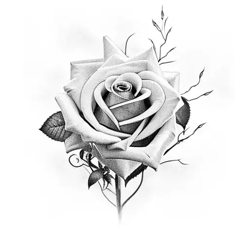 a hand holding a rose, but thron vines are wrapped around the hand causing the hand to bleed tattoo design idea