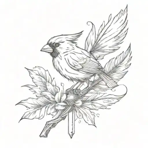cross with a cardinal  feather wrapped around it tattoo design idea