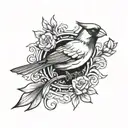 cross with a cardinal bird tattoo design idea