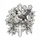 cross with a cardinal bird tattoo design idea