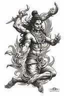 Lord Shiva dancing the Tandava with flames and destruction surrounding him tattoo design idea