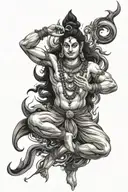 Lord Shiva dancing the Tandava with flames and destruction surrounding him tattoo design idea