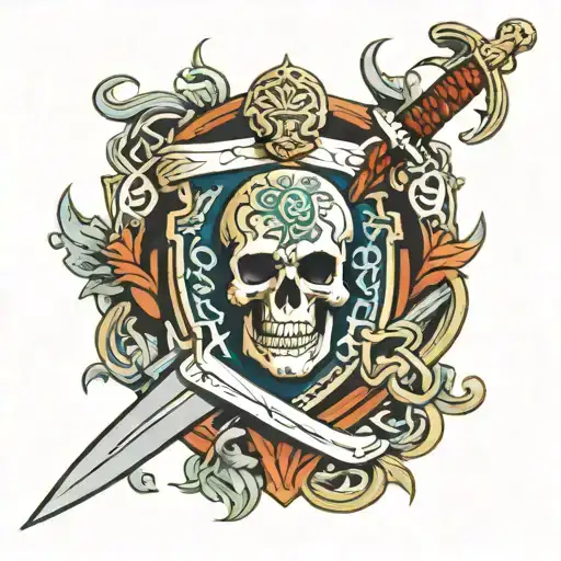 fein family crest shield sword skull Celtic knots   tattoo design idea