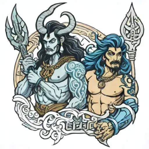 Shiva and Poseidon both holding one trident  tattoo design idea