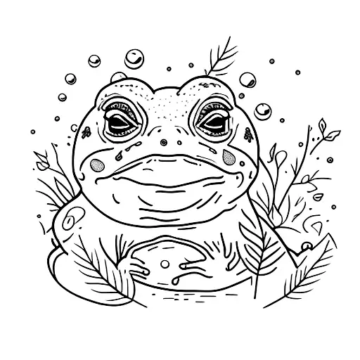 Toad in an urn with foliage and crystals tattoo design idea