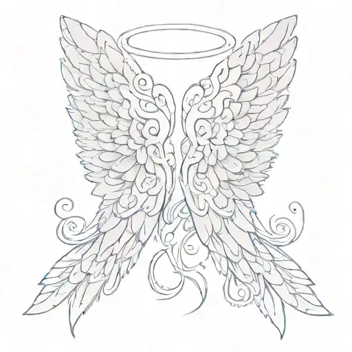 tattoo that has the name Cecilia and Larry with an angel wing tattoo design idea