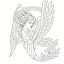 tattoo that has the name Cecilia and Larry with an angel wing tattoo design idea