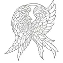 tattoo that has the name Cecilia and Larry with an angel wing tattoo design idea