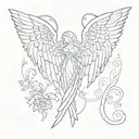 tattoo that has the name Cecilia and Larry with an angel wing tattoo design idea