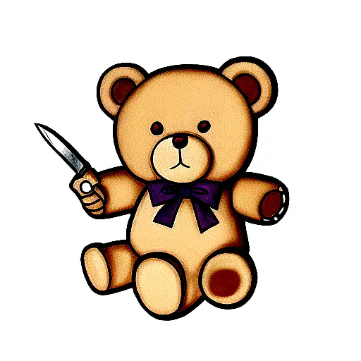 bubble Teddy bear whit a knife in hand tattoo design idea
