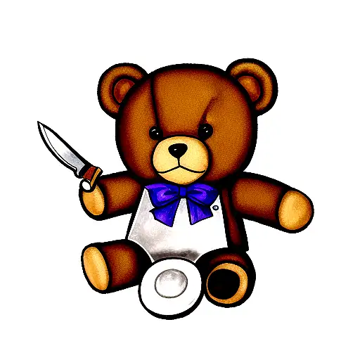 Teddy bear whit a knife tattoo design idea