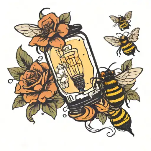 broken light bulb with flowers and bees flying upwards tattoo design idea