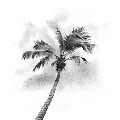 looking up to a palm tree in soft clouds with soft palm tree tattoo design idea