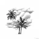soft clouds with soft palm tree tattoo design idea