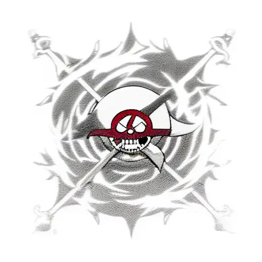 A dynamic scene featuring the main characters from One Piece, Bleach, Tokyo Ghoul, and Demon Slayer, engaging in an epic battle on a pirate ship. tattoo design idea