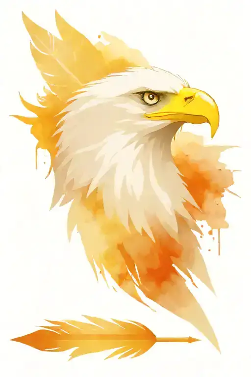 a head of an eagle with feathers and an arrow tattoo design idea