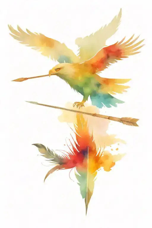 feathers and an arrow with only the head of an eagle tattoo design idea