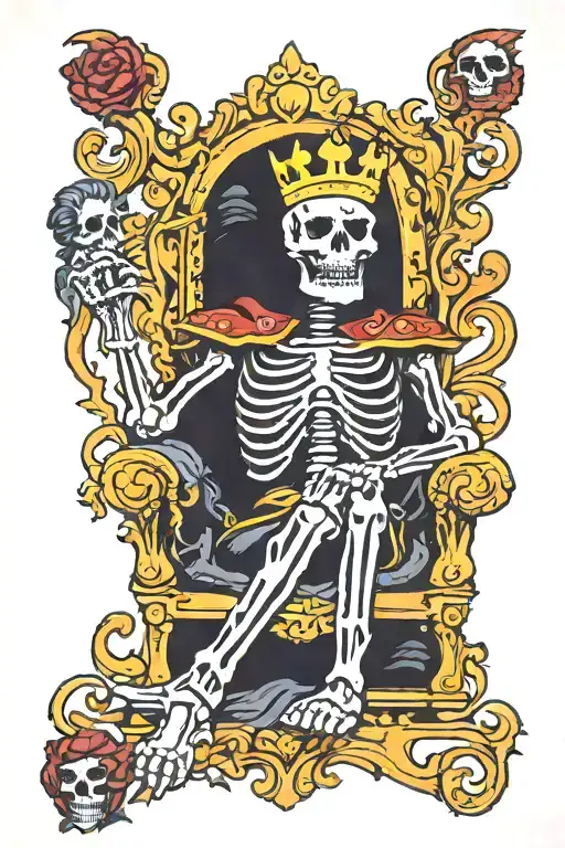skeleton king on throne tattoo design idea
