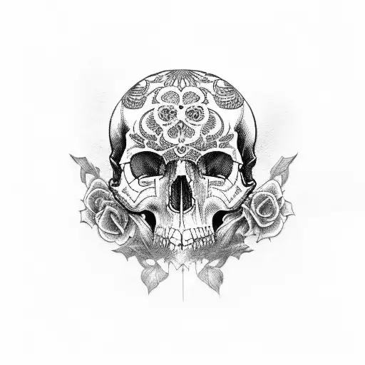 A composition of macabre skulls in scribble style tattoo design idea