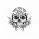 A composition of macabre skulls in scribble style tattoo design idea