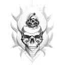 A composition of macabre skulls in scribble style tattoo design idea