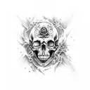 A composition of macabre skulls in scribble style tattoo design idea